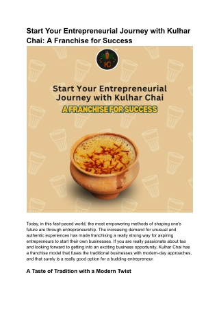 Start Your Entrepreneurial Journey with Kulhar Chai_ A Franchise for Success