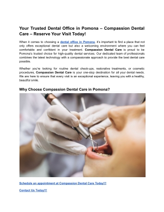 Your Trusted Dental Office in Pomona – Compassion Dental Care – Reserve Your Visit Today