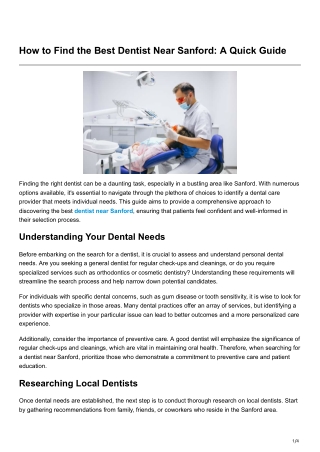 How to Find the Best Dentist Near Sanford A Quick Guide