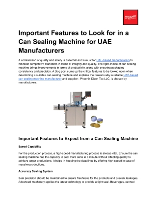 Important Features to Look in a Can Sealing Machine for UAE Manufacturers