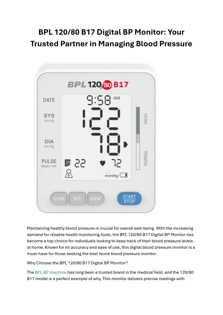 bpl 120 80 b17 digital bp monitor your trusted