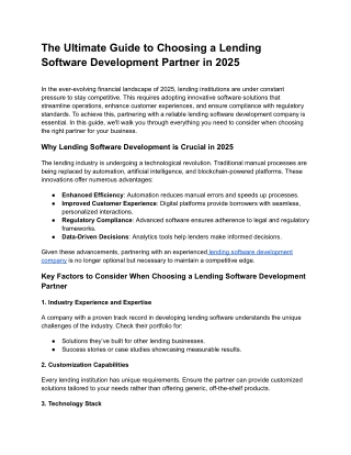 The Ultimate Guide to Choosing a Lending Software Development Partner in 2025