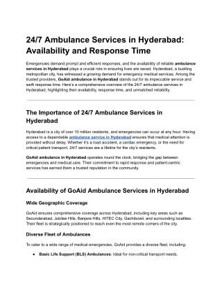 24 7 ambulance services in hyderabad availability