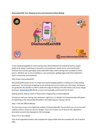 Diamondexch99 Your Gateway to Easy and Convenient Online Betting