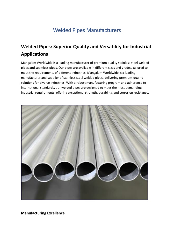 welded pipes manufacturers welded pipes