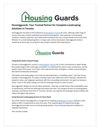 Housingguards: Your Trusted Partner for Complete Landscaping Solutions in Toront