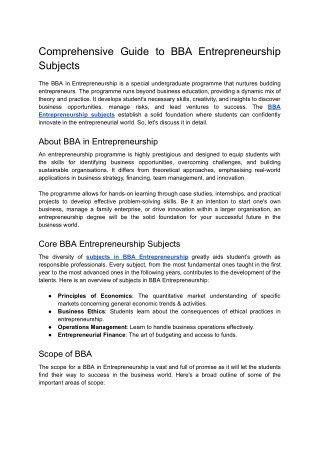 Discover BBA Entrepreneurship Subjects at Bower School: Ignite Your Business