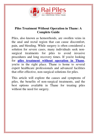 Piles Treatment Without Operation in Thane  A Complete Guide