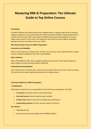 Mastering RRB JE Preparation: The Ultimate Guide to Top Online Courses