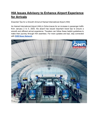 HIA Issues Advisory to Enhance Airport Experience for Arrivals