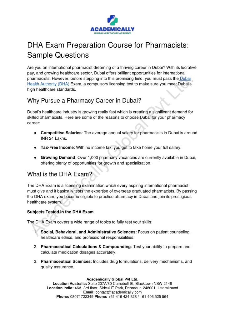 dha exam preparation course for pharmacists