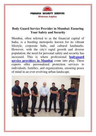 Body Guard Service Provider in Mumbai Ensuring Your Safety and Security