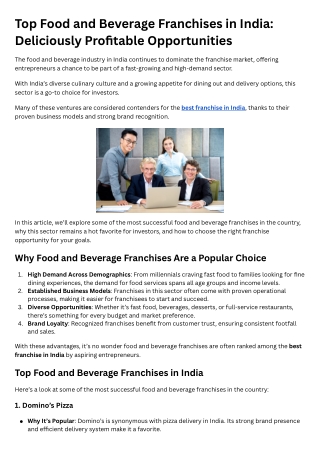 Top Food and Beverage Franchises in India: Deliciously Profitable Opportunities