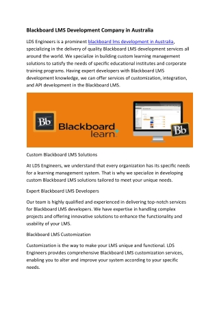 Blackboard LMS Development Company in Australia