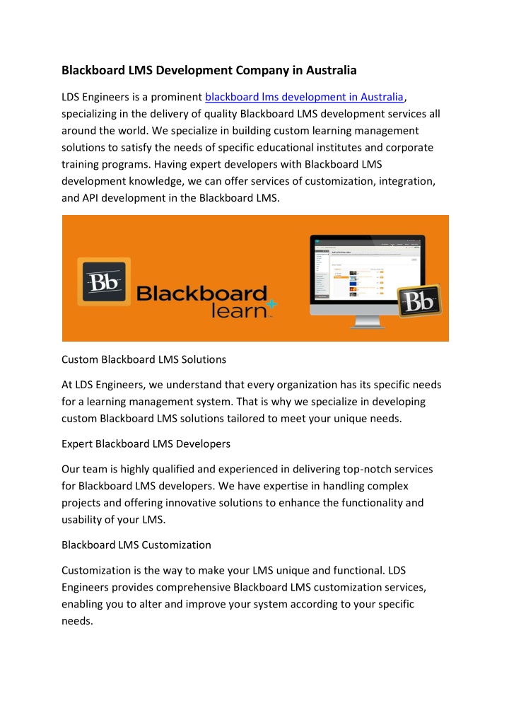 blackboard lms development company in australia