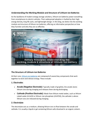 Understanding the Working Module and Structure of Lithium-ion Batteries