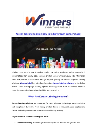 Korean labeling solution now in India through Winners Label
