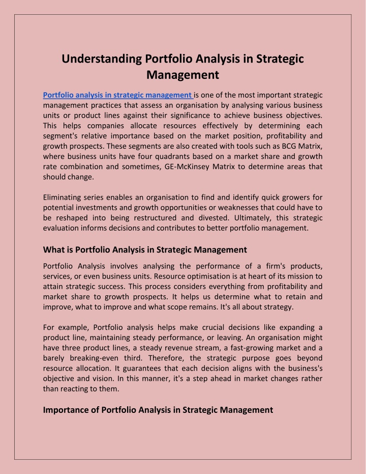 understanding portfolio analysis in strategic