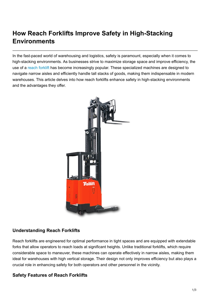 how reach forklifts improve safety in high