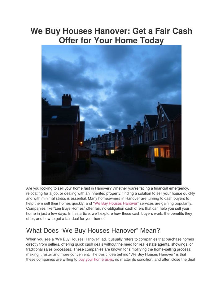 we buy houses hanover get a fair cash offer