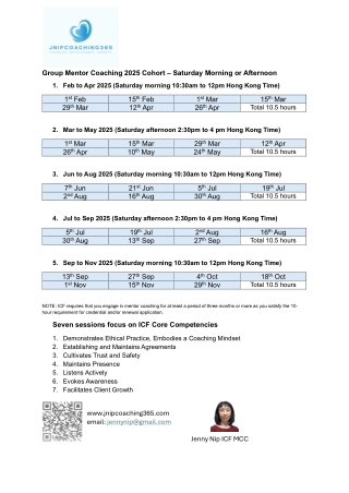 Group Mentor Coaching schedule 2025 Saturday morning or afternoon