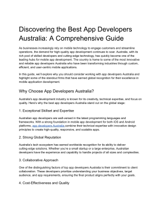 discovering the best app developers australia