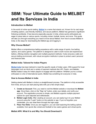 SBM_ Your Ultimate Guide to MELBET and Its Services in India