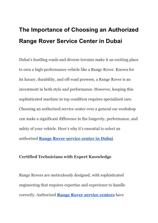 The Importance of Choosing an Authorized Range Rover Service Center in Dubai