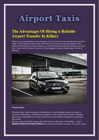 The Advantages Of Hiring A Reliable Airport Transfer In Killary