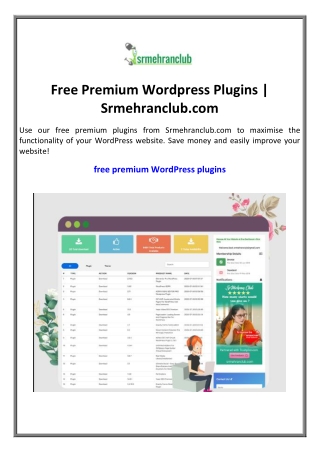 Free Premium Wordpress Plugins | Srmehranclub.com