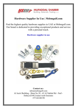 hardware supplier in uae msbmgulf com