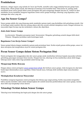 Peran Sensor Gempa dalam Sistem Peringatan Dini