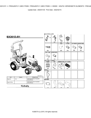 Kubota BX261DR1 Tractor Parts Catalogue Manual Instant Download