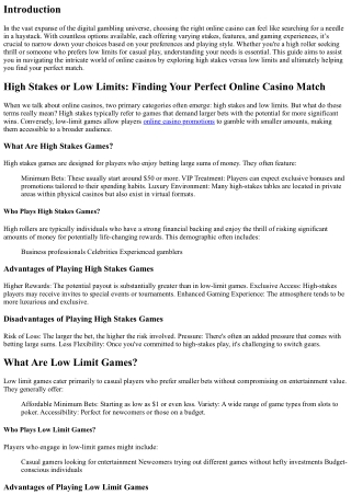 High Stakes or Low Limits: Finding Your Perfect Online Casino Match
