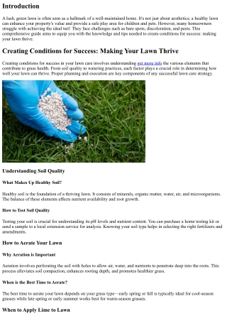 “Creating Conditions for Success: Making Your Lawn Thrive”
