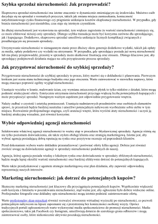 szybka sprzeda nieruchomo ci jak przeprowadzi