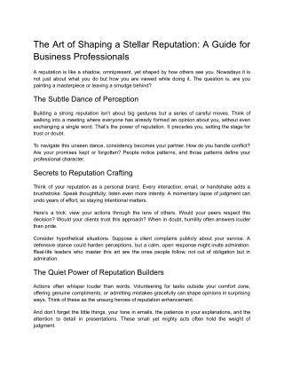 The Art of Shaping a Stellar Reputation_ A Guide for Business Professionals