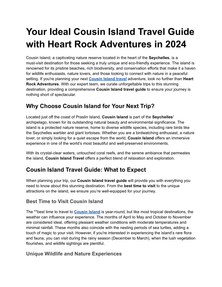 your ideal cousin island travel guide with heart