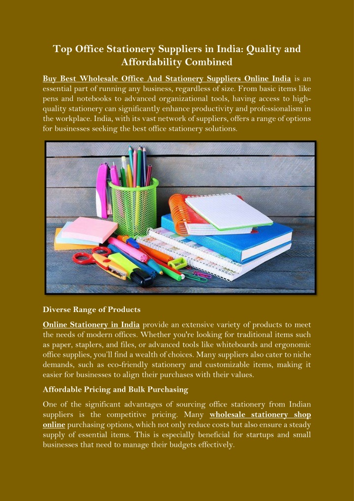 top office stationery suppliers in india quality