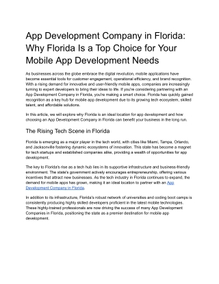 App Development Company in Florida: Why Florida Is a Top Choice for Your Mobile