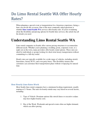 Do Limo Rental Seattle WA Offer Hourly Rates