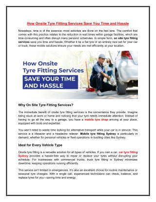 How Onsite Tyre Fitting Services Save You Time and Hassle