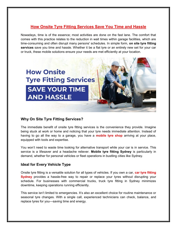 how onsite tyre fitting services save you time