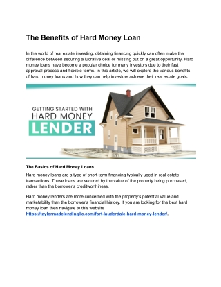 Hard money loans