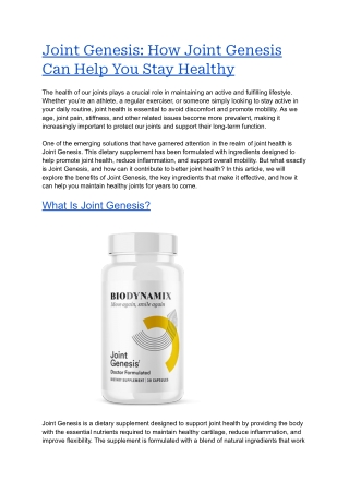 Joint Genesis: How Joint Genesis Can Help You Stay Healthy