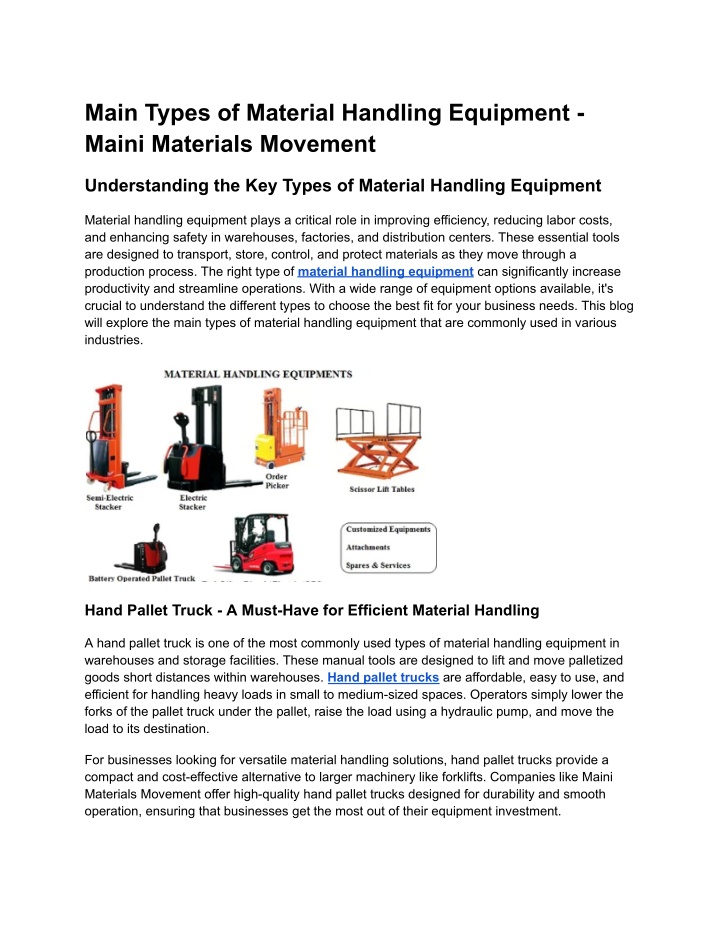 main types of material handling equipment maini