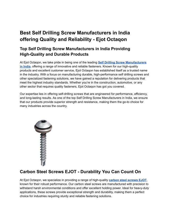 best self drilling screw manufacturers in india