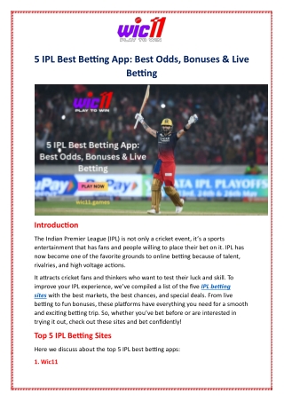 5 IPL Best Betting App: Best Odds, Bonuses & Live Betting