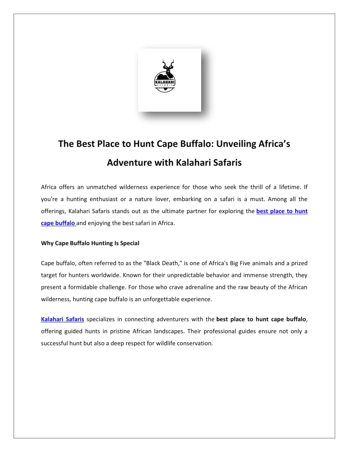 the best place to hunt cape buffalo unveiling