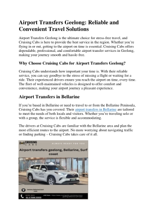 Airport Transfers Geelong: Reliable and Convenient Travel Solutions